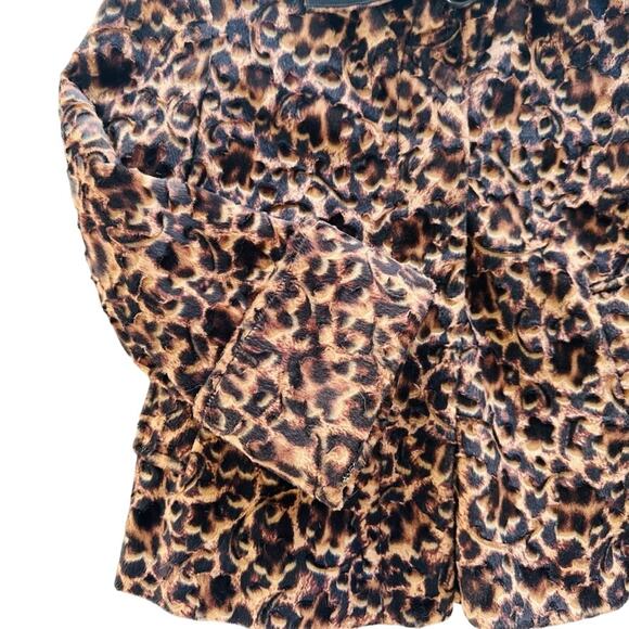Etcetera Ladies Leopard Short Jacket Size Small Retro Brown Black Faux Fur - Picture 2 of 7